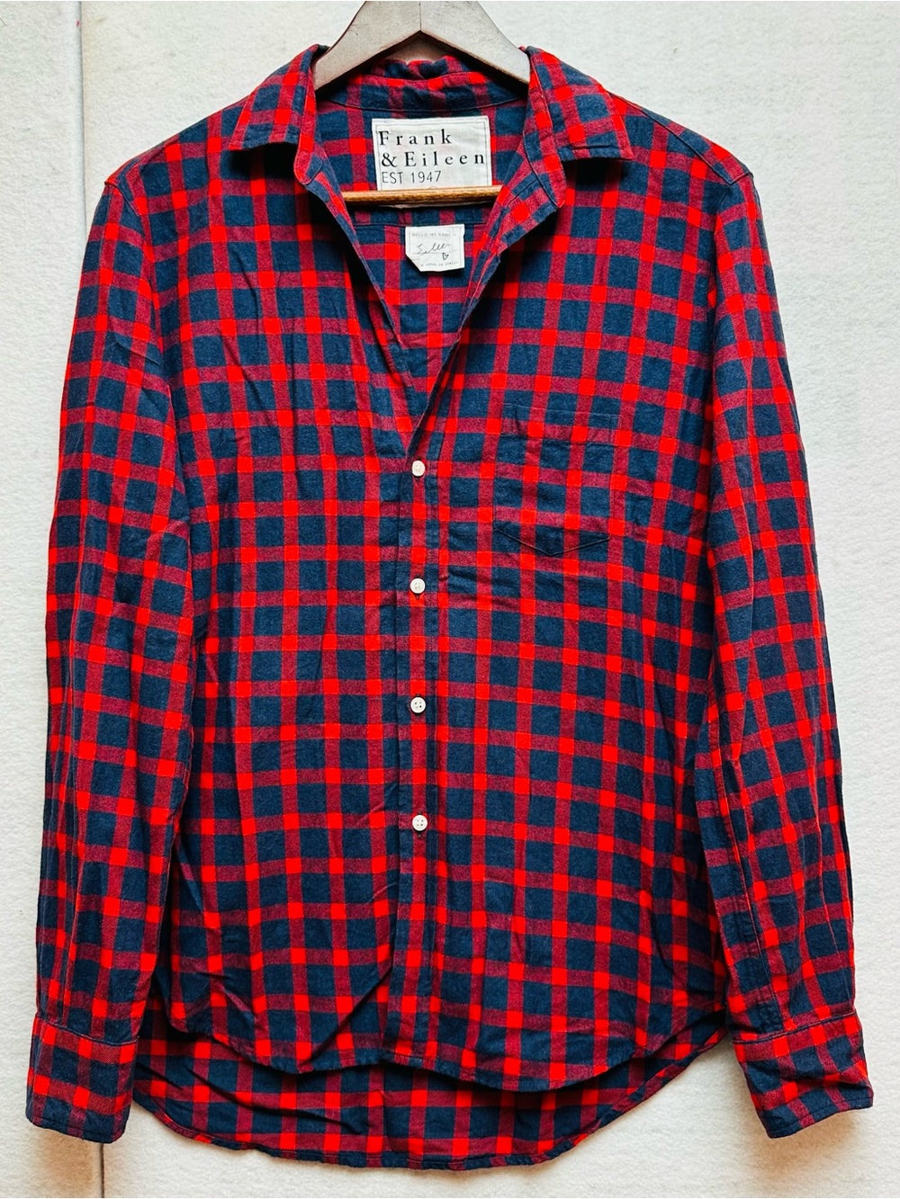 Frank & Eileen Red and Navy FLANNEL Plaid Casual Button-Down Shirt XS